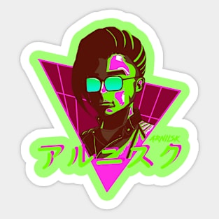 Aesthetic Retrowave Synthwave Girl (Arniisk) light green Sticker